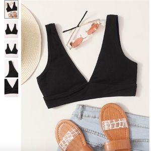 Shein V Neck Bikini Top Black
